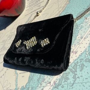 Vintage 90s Black Velvet Studded Evening Purse / Clutch